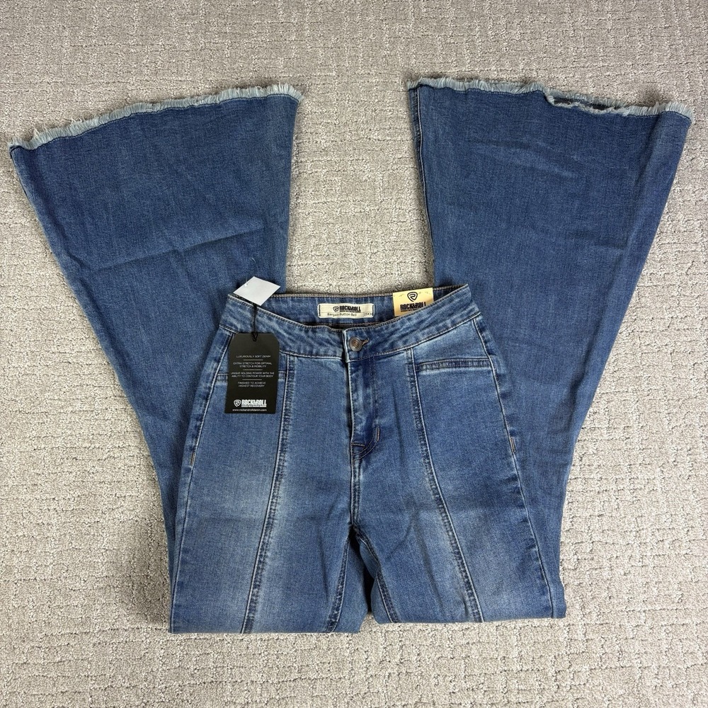 Rock & Roll Bell Bottoms Sz 25x34 Bargain Button Bell Raw Hem 70s Festival Light - Picture 1 of 10